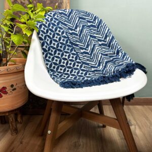 Ręcznie Wykonywany Indigo Pled – 170x120 cm – Fale Namoona
