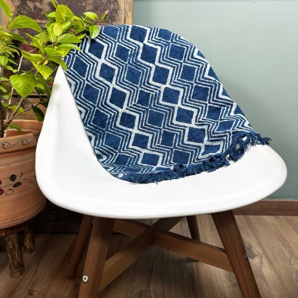 Ręcznie Wykonywany Indigo Bieżnik – 170x60 cm – Wzór Heerak