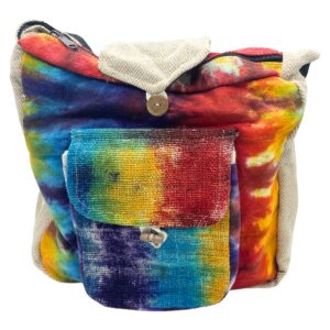 Torba Szkolna z Przednią Kieszenią z Konopi - Tiedye