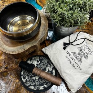 Zestaw Misy Dźwiękowej – Kwiat Lotosu, Ręcznie Kuta i Grawerowana – 14 cm