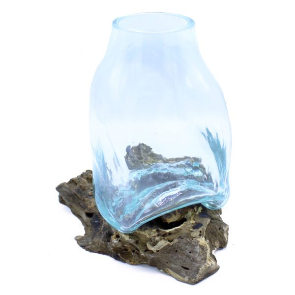 Duży wazon z topionego szkła – Słój terrarium na drewnie - obrazek 2