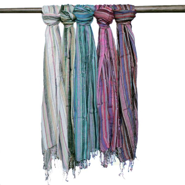 Indyjskie Szale Boho - 50x180cm - Losowe Kolory ze Złotą Nitką