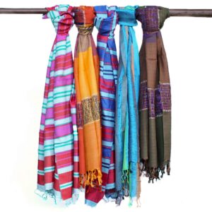 Duże Indyjskie Szale Boho - 75x180cm - Losowe Odcienie Błękitu