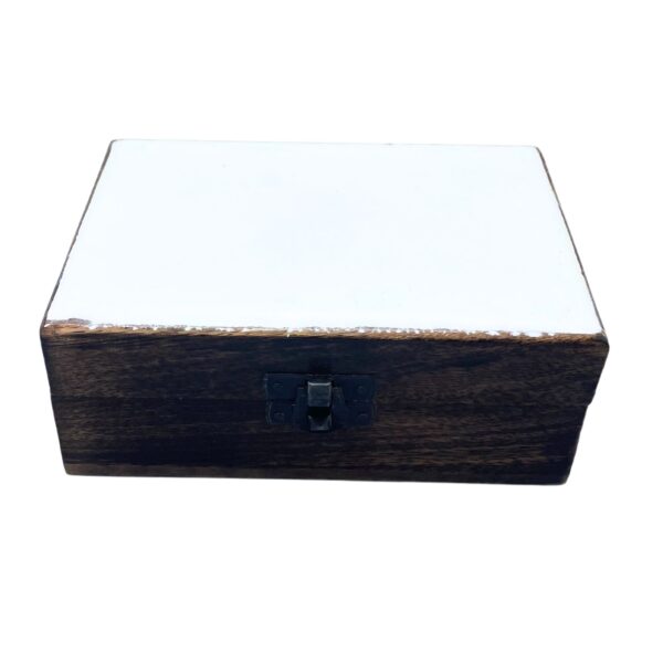 Średnie Drewniane Pudełko z Ceramicznym Szkliwem 15x10x6 cm - Białe