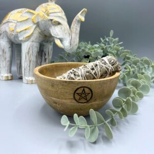 Drewniana Misa do Okadzania i Ofiar – Pentagram – 14x7 cm