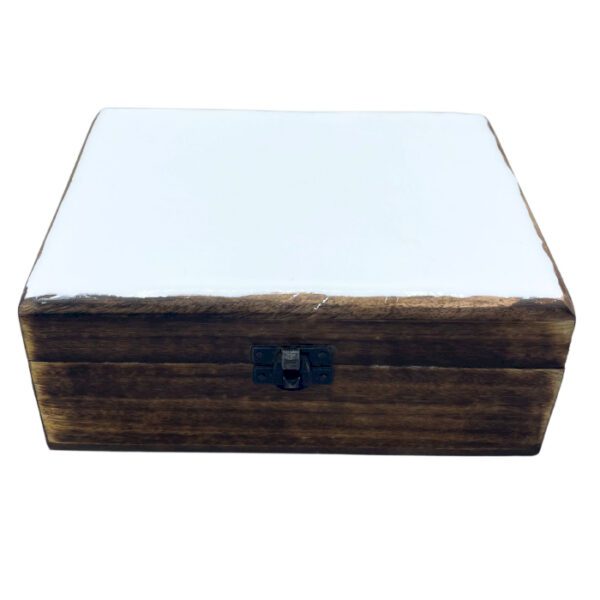Duże Drewniane Pudełko z Ceramicznym Szkliwem 20x15x7,5 cm - Białe