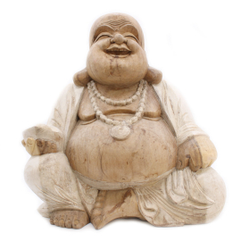 Ręcznie rzeźbiona figura Buddy – 50 cm Szczęśliwy – Bielenie