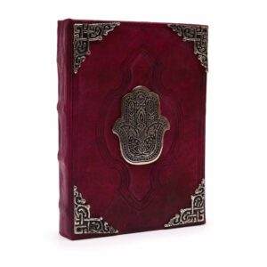 Ciężka Księga Czerwona - Cynkowa Ozdoba Hamsa - 200 Stron z Deklowanym Brzegiem - 26x18 cm