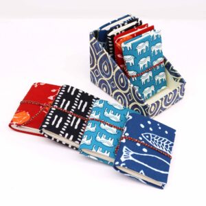 Zestaw 4 Notesów w Bawełnianej Oprawie z Wzorem Blokowym 7x10 cm (mix)