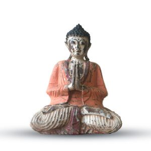 Ręcznie Rzeźbiona Statua Buddy Vintage Pomarańczowa – 30 cm – Powitanie