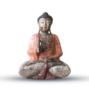 Ręcznie Rzeźbiona Statua Buddy Vintage Pomarańczowa – 60 cm – Przekaz Nauki