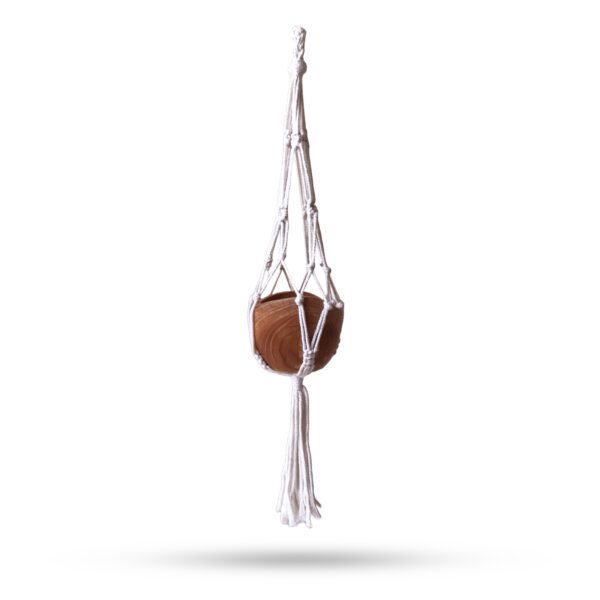 Makramowy Mały Wieszak na Doniczkę – Naturalny – 75 cm