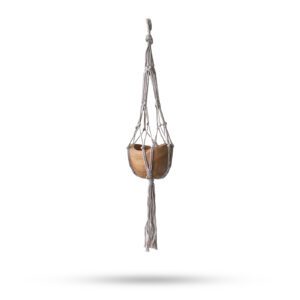 Makramowy Mały Wieszak na Doniczkę – Beżowy – 75 cm