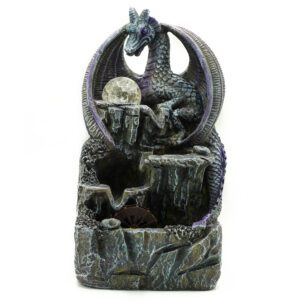 Fontanna Stołowa – 35 cm – Fioletowy Smok, Kryształowa Kula i Koło Wodne