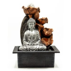 Fontanna Stołowa – 35 cm – Srebrny Budda, Wodospad i Kryształowa Kula