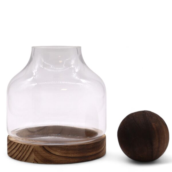 Średnie Terrarium z Kulą na Ciemnym Drewnie Tung – 17x22 cm