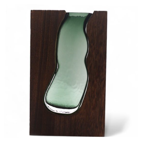 Szklany Wazon / Terrarium w Ciemnym Drewnie Tung – 14,5x5x23 cm