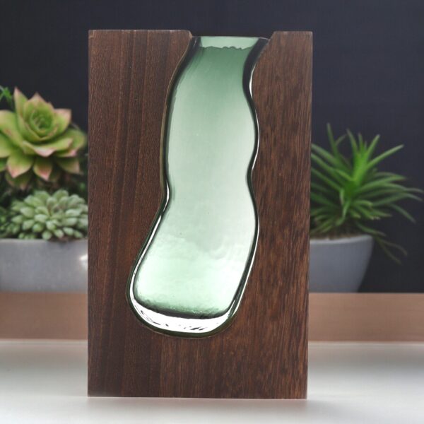 Szklany Wazon / Terrarium w Ciemnym Drewnie Tung – 14,5x5x23 cm - obrazek 2