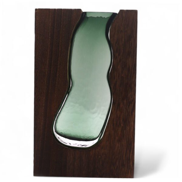 Duży Szklany Wazon / Terrarium w Ciemnym Drewnie Tung – 18x5x32 cm