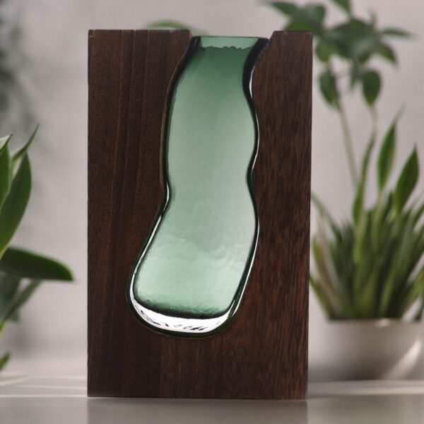 Duży Szklany Wazon / Terrarium w Ciemnym Drewnie Tung – 18x5x32 cm - obrazek 4