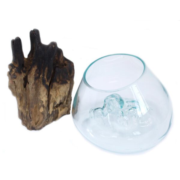 Szklana misa z roztopionego szkła na drewnie – Duża