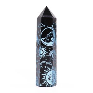 Czarny Obsydian – Szpic – Mystic Story – Błękit Nieba  (60-70 gm 9cm)