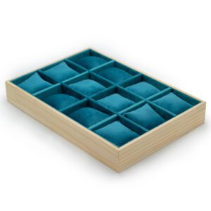 Taca ekspozycyjna z 12 przegródkami i poduszką – 35x24 cm