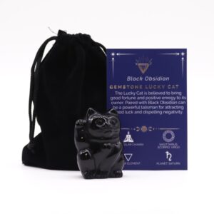 Kot Szczęścia z Obsydianu – 50x35x25 mm
