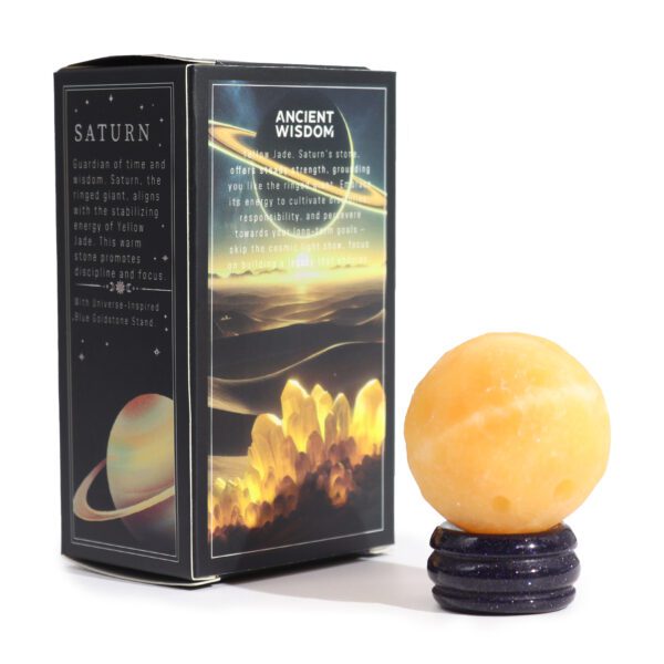 Planeta z Jadeitu Żółtego na Podstawce z Soli Złocistej – 40 mm