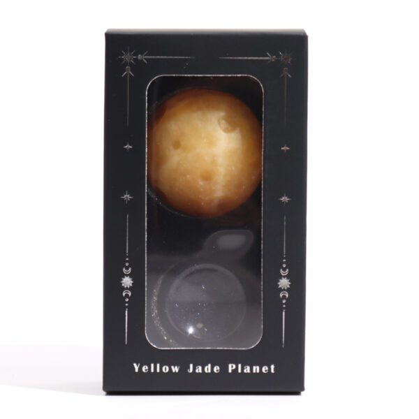 Planeta z Jadeitu Żółtego na Podstawce z Soli Złocistej – 40 mm - obrazek 3