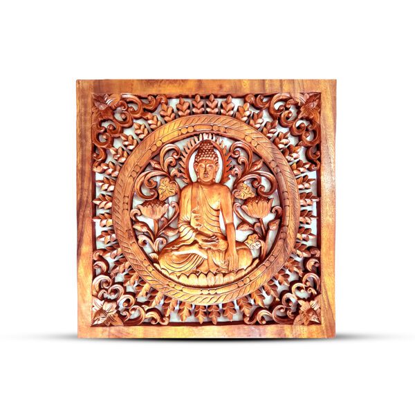 Kwadratowy Dekoracyjny Panel Drewniany – Budda – 40×40 cm