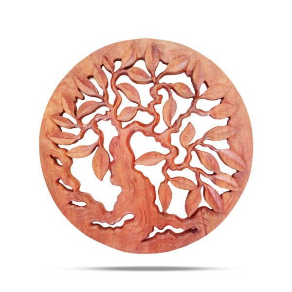 Okrągły Dekoracyjny Panel Drewniany – Grubo Ciosane Drzewo Życia – 40 cm - obrazek 2
