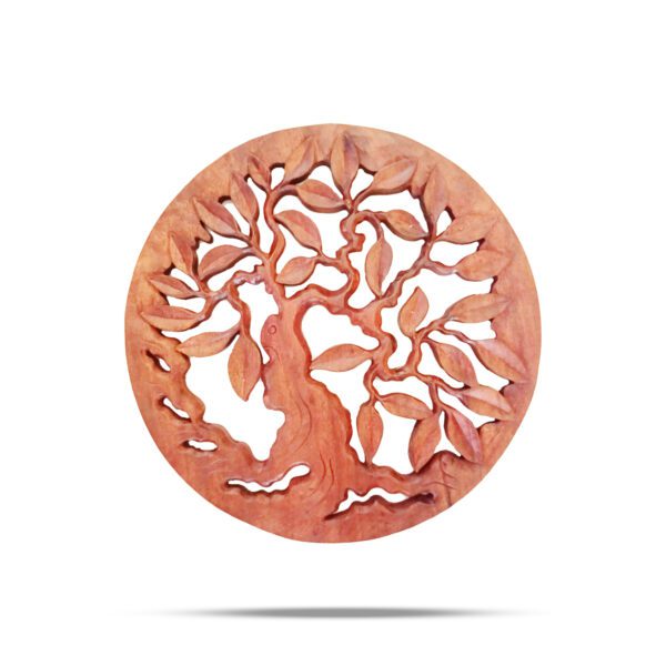 Okrągły Dekoracyjny Panel Drewniany – Grubo Ciosane Drzewo Życia – 30 cm - obrazek 2