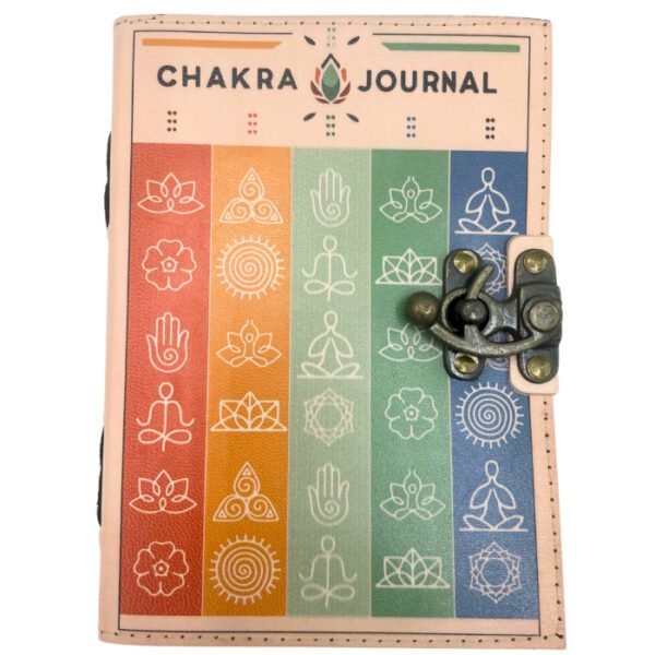 Leather Seven Chakra Colours Deckle-edge Notebook (7x5") - obrazek 2