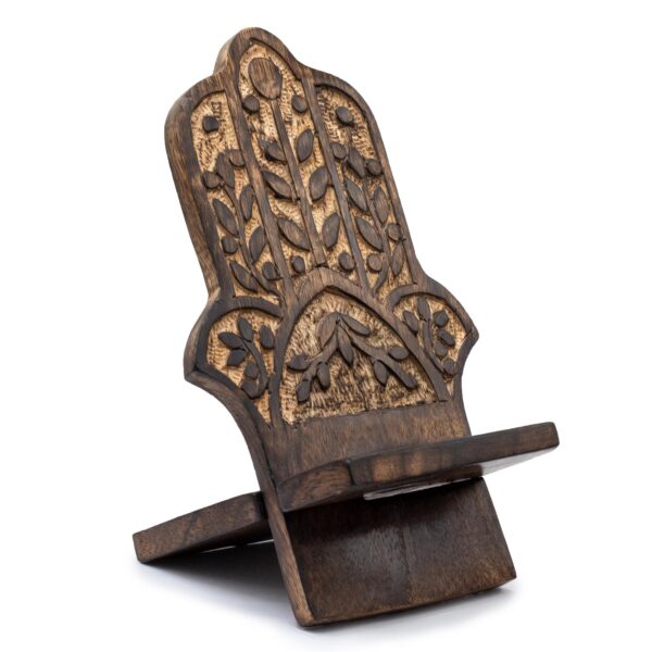 Drewniana Podstawka pod Telefon – Hamsa 20x9,5 cm