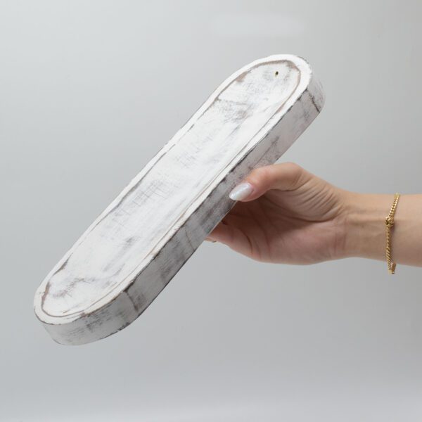 Duża Taca na Kadzidła 30x10 cm – Biała Przecierana - obrazek 3