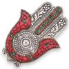Czerwona i Zielona Aluminiowa Podstawka Hamsa Mała 13x5,5 cm
