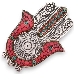 Czerwona i Zielona Aluminiowa Podstawka Hamsa Mała 13x5,5 cm