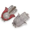 Czerwona i Zielona Aluminiowa Podstawka Hamsa Mała 13x5,5 cm - obrazek 3