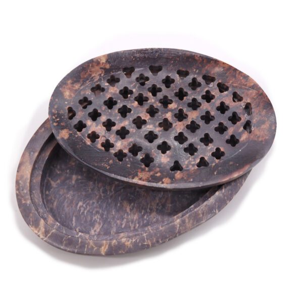 Mydelniczka z Kamienia Mydlanego z Odpływem 11x8cm – Klasyczna Owalna - obrazek 2