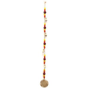 Indyjskie Dzwonki Wietrzne – Mosiężny Kwiat Życia z Koralikami Rudraksha – Sznur Dzwonków – 6x63 cm