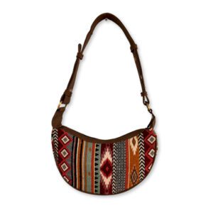 Torba Hobo z Żakardu - Bogate Brązy (brązowy pasek)