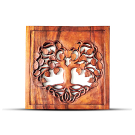 Kwadratowy Panel Drewniany – Drzewo Życia – Serce – 40x40 cm