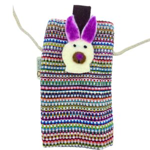 Torba na Telefon w Paski Różowa - dekoracja króliczek