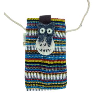Torba na Telefon w Paski Wielokolorowa i Biała - dekoracja sowa