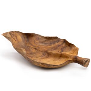 Duża Misa na Owoce w Kształcie Liścia z Drewna Tekowego – 40x24x5 cm