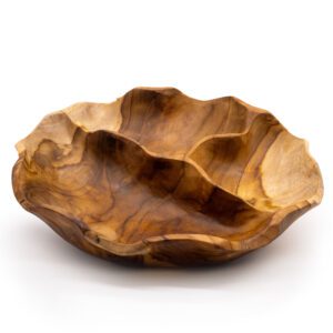 Mała Okrągła Misa z Drewna Tekowego z Trzema Przegrodami – 30x5,5 cm