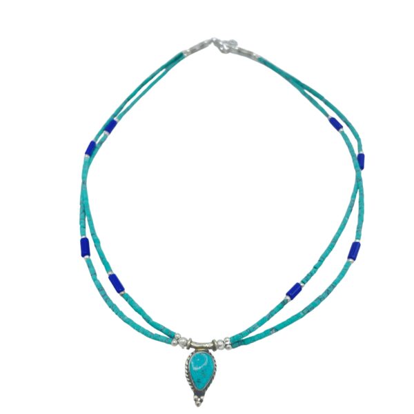 Naszyjnik Nepalese Extra Fine z dwiema liniami – Lapis & Malachit wisiorek - obrazek 3