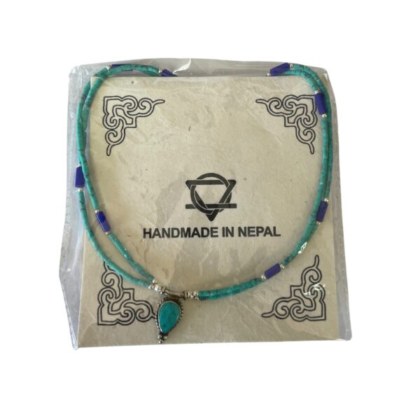 Naszyjnik Nepalese Extra Fine z dwiema liniami – Lapis & Malachit wisiorek - obrazek 4