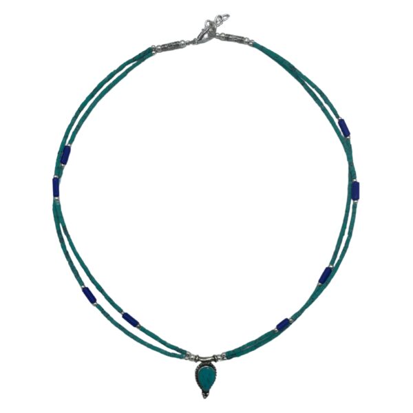 Naszyjnik Nepalese Extra Fine z dwiema liniami – Lapis & Malachit wisiorek - obrazek 5